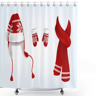 Personality  3D Vector Knitted Santa Hat, Mittens And Scarf Shower Curtains
