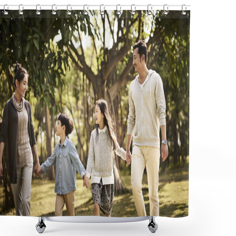 Personality  Asian Family With Two Children Walking Relaxing In Park Shower Curtains