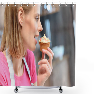 Personality  Woman Eating Cupcake Shower Curtains