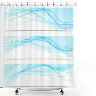 Personality  Modern Blue Wave Line Banners Shower Curtains