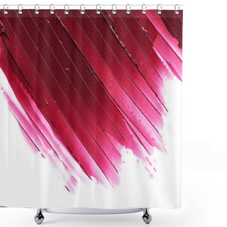 Personality  Red Makeup Smear Of Matte Lip Gloss Isolated On White Background. Red Creamy Lipstick Texture Isolated On White Background Shower Curtains