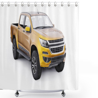 Personality  Yellow Pickup Car On A White Background. 3d Rendering Shower Curtains