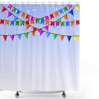 Personality  Winter Blue Background With A Garland Of Paper Flags. Vector Ill Shower Curtains