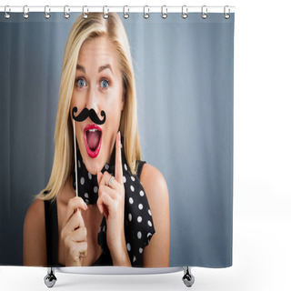 Personality  Young Woman Holding Paper Party Sticks Shower Curtains