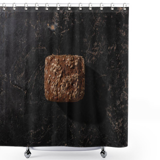 Personality  Top View Of Fresh Baked Brown Bread Loaf With Sunflower Seeds On Stone Black Surface Shower Curtains