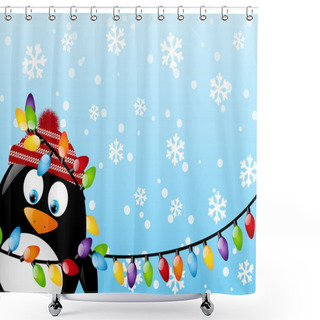 Personality  Funny Penguin With Light Bulbs Shower Curtains