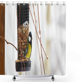 Personality  Bluetit Sitting On A Birdfeeder With Peanuts Shower Curtains