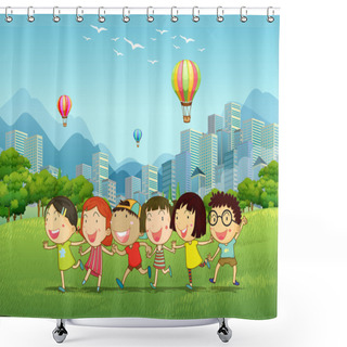 Personality  Children Playing In The Park Shower Curtains