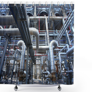 Personality  Pipes, Tubes, Machinery And Steam Turbine At A Power Plant Shower Curtains