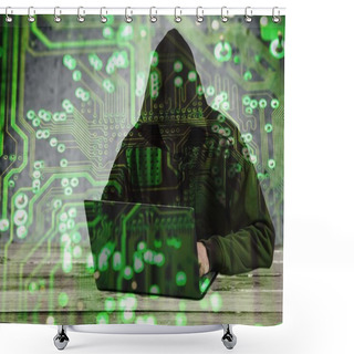 Personality  Hacker Using Laptop.  Shower Curtains