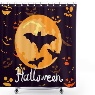 Personality  Halloween Night Background With Pumpkins Faces And The Full Moon Shower Curtains
