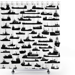 Personality  Set Of 60 Silhouettes Of Sea Yachts, Towboat And The Ships Shower Curtains