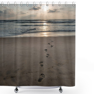 Personality  Footsteps On Sandy Beach Shower Curtains