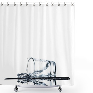 Personality  Fresh Water Spilling From Glass Isolated On White Shower Curtains