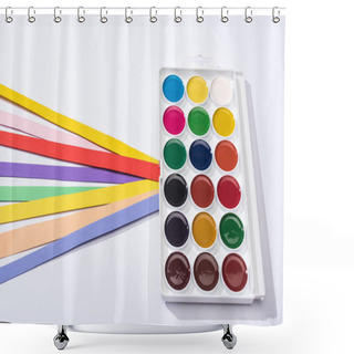 Personality  High Angle View Of Watercolor And Bright Paper Strips On White Background  Shower Curtains