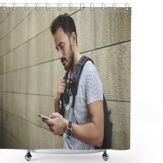 Personality  Traveler Using Cell Telephone Shower Curtains