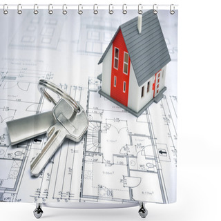 Personality  Model Of A House And Key Ring Shower Curtains