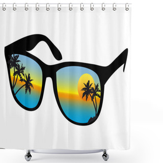 Personality  Sunglasses With Sea Sunset, Vector Shower Curtains