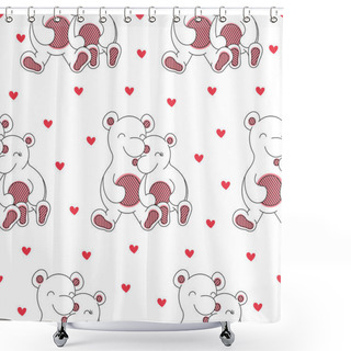 Personality  Seamless Background Of Bears And Hearts Shower Curtains