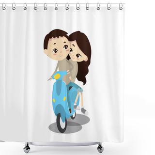 Personality  Romantic Couple Illustration - Afternoon Scooter Ride Shower Curtains
