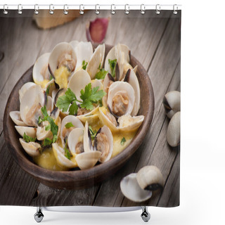 Personality  Fresh Cockle Clams (Venus, Meretrix) With Wine Sauce. Portuguese Shower Curtains