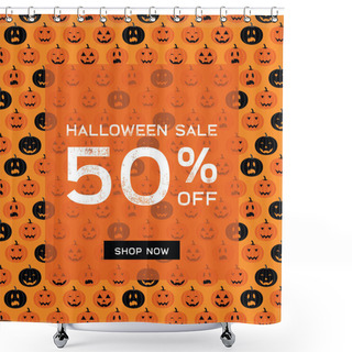 Personality  Halloween Scary Pumpkins Pattern Sale Poster. Great For Voucher, Offer, Coupon, Holiday Sale. Vector Illustration Shower Curtains