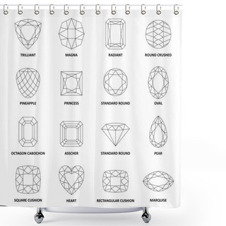 Personality  Low Poly Popular Black Outlined Gems Cuts Shower Curtains
