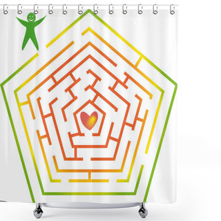 Personality  Color Labyrinth With Man And Heart. Shower Curtains