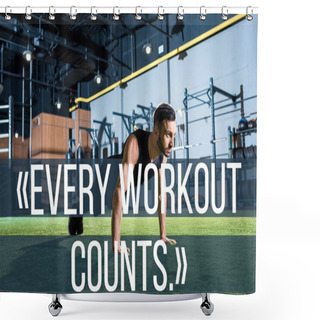 Personality  Handsome Athletic Man Doing Plank Exercise On Grass With Every Workout Counts Illustration Shower Curtains