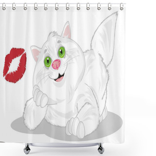 Personality  Smiling Fat Cat With Large Red Lipstick Kiss Shower Curtains