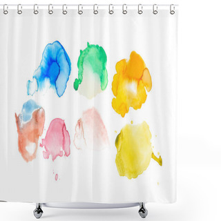 Personality  Abstract Watercolor Yellow, Green, Blue, Coral, Golden And Purple Spills Isolated On White Shower Curtains
