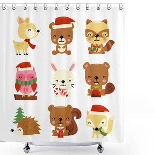 Personality  Christmas Woodland Creatures Shower Curtains