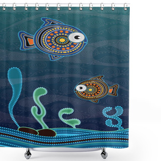 Personality  Aboriginal Dot Art Painting With Fish. Underwater Concept, Portrait Background Wallpaper Vector Shower Curtains