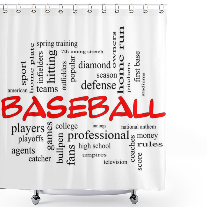 Personality  Baseball Word Cloud Concept In Red Caps Shower Curtains