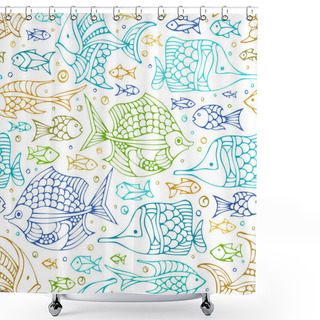 Personality  Seamless Colourful Doodles Fish Pattern Shower Curtains
