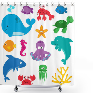 Personality  Vector Set Of Cute Sea Creatures Shower Curtains