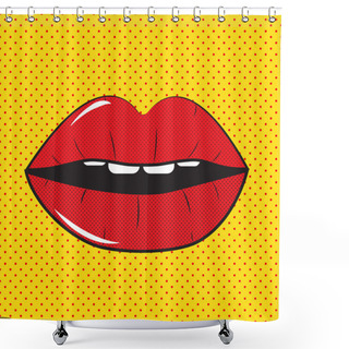 Personality  Open Red Lips Pop Art Background Vector Shower Curtains