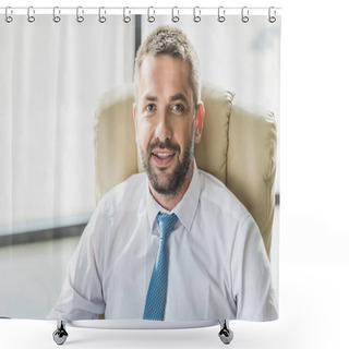 Personality  Close-up Portrait Of Handsome Smiling Businessman Looking At Camera Shower Curtains