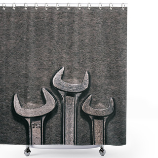 Personality  Top View Of Metal Wrenches On Grey Surface Shower Curtains