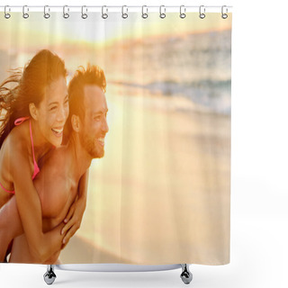 Personality  Couple Having Fun On Beach Shower Curtains