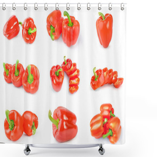 Personality  Collage Of Bell Peppers On A White Background Cutout Shower Curtains