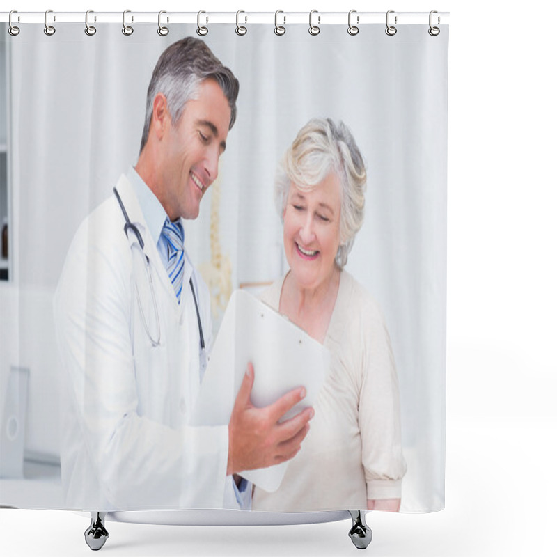 Personality  Doctor And Patient Discussing Over Reports Shower Curtains