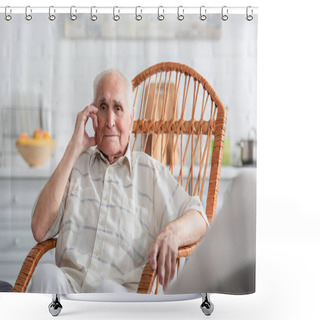 Personality  Senior Man Sitting In Rocking Chair In Nursing Home  Shower Curtains