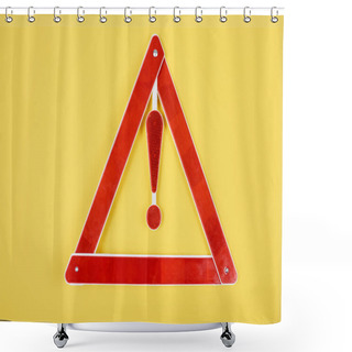 Personality  Top View Of Warning Triangle Road Sign Isolated On Yellow Shower Curtains