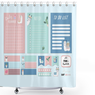 Personality  Printable And Sticker With Llama,alpaca,cactus,cake,heart In Funny Style. With Wording Llama Not Drama,no Problem Llama Shower Curtains