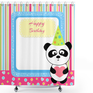 Personality  Vector Cute Panda With Birthday Card Shower Curtains