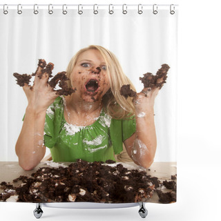 Personality  Woman Green Shirt With Cake All Over Shower Curtains