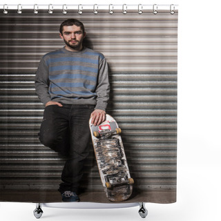 Personality  Attractive Skater Leaning Against Metal Shutters Shower Curtains