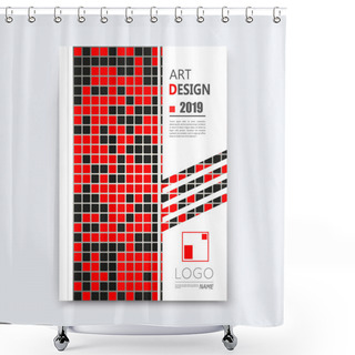 Personality  Abstract Composition, Quadrate Texture, Square Part Construction, Black, Red Color Brochure Title Sheet, Creative Ceramic Tessellation Figure Icon, Logo Surface, Patch Banner Form, Flyer Fiber, EPS10 Shower Curtains
