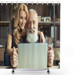 Personality  Man Working On Laptop Shower Curtains